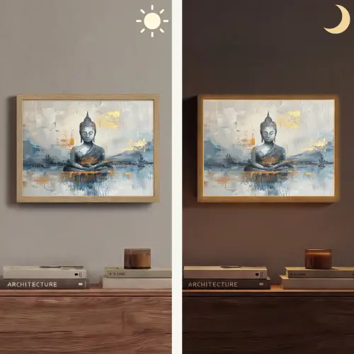 Buddha - Goud - Abstract - Modern Light Box met batterij (Wandlamp) middel -sfeer3