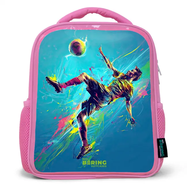 Neon - Voetbal - Schop - Kleurrijk Kinderrugzak - Roze middel -3d