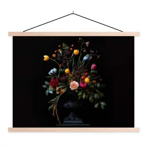 Klassiek - Vaas - Boeket - Bloemen textielposter latten blank klein -3d