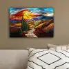 Mozaïek - Zon - Landschap - Dorp canvas 2cm klein -sfeer3