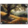 Bankje - Boom - Klaprozen - Heuvels tuinposter los doek klein -3d