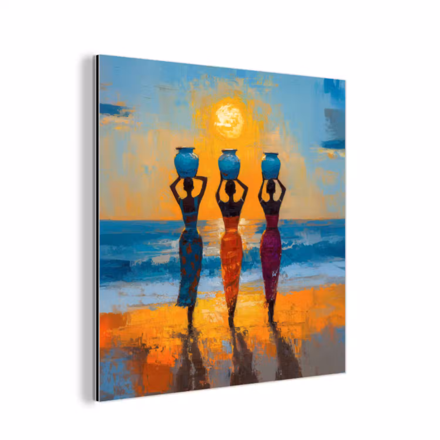 Aluminium schilderij - Vrouwen - Strand - Zondsondergang