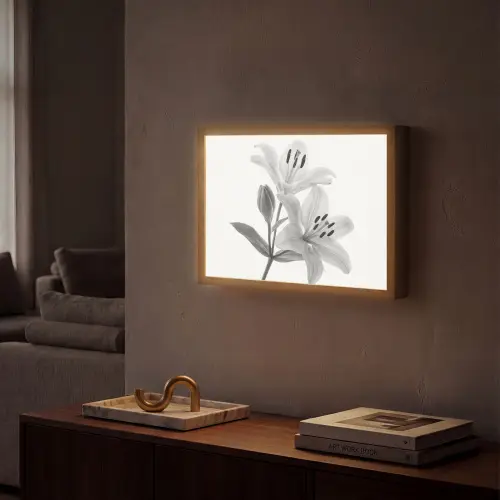 Lelies - Elegant - Zwart - Wit Light Box met batterij (Wandlamp) middel -sfeer1