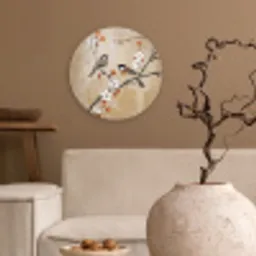 Vogels - Bloesemtak - Bloemen - Oranje Wandcirkel kunststof plaat 5mm dik klein -sfeer1