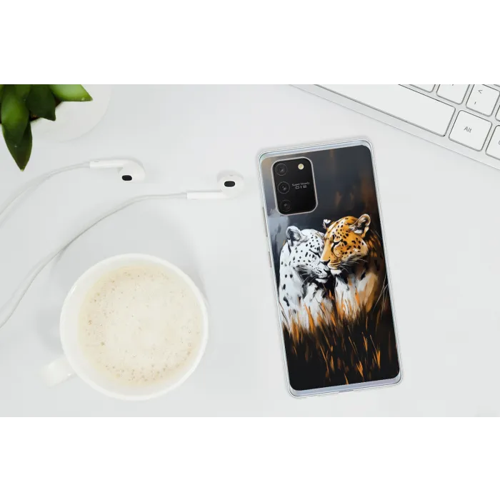 Luipaard - Oranje - Wit - Gras Telefoonhoesje Samsung Galaxy S10 Lite klein -oordopS10Lite