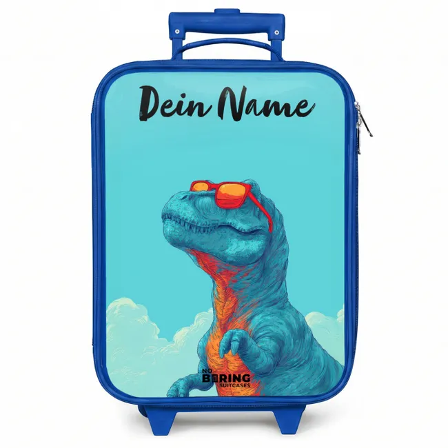 Kinderkoffer Blau mit Name - Dino - Sonnenbrille - Blau