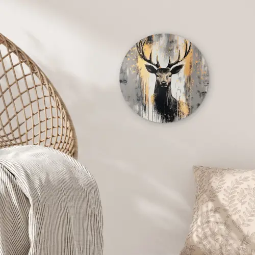 Abstract - Hert - Gewei - Goud Wandcirkel kunststof plaat 5mm dik klein -sfeer5