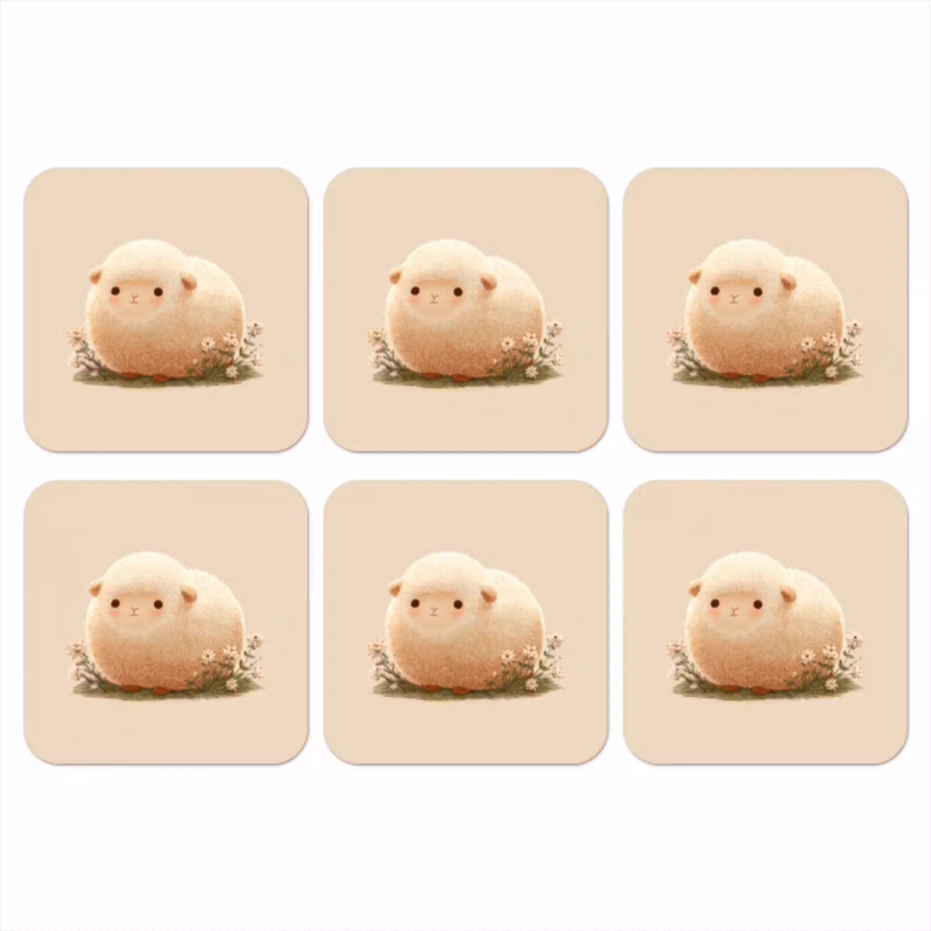 Schaap - Beige - Bloemen onderzetter kurk middel -3d