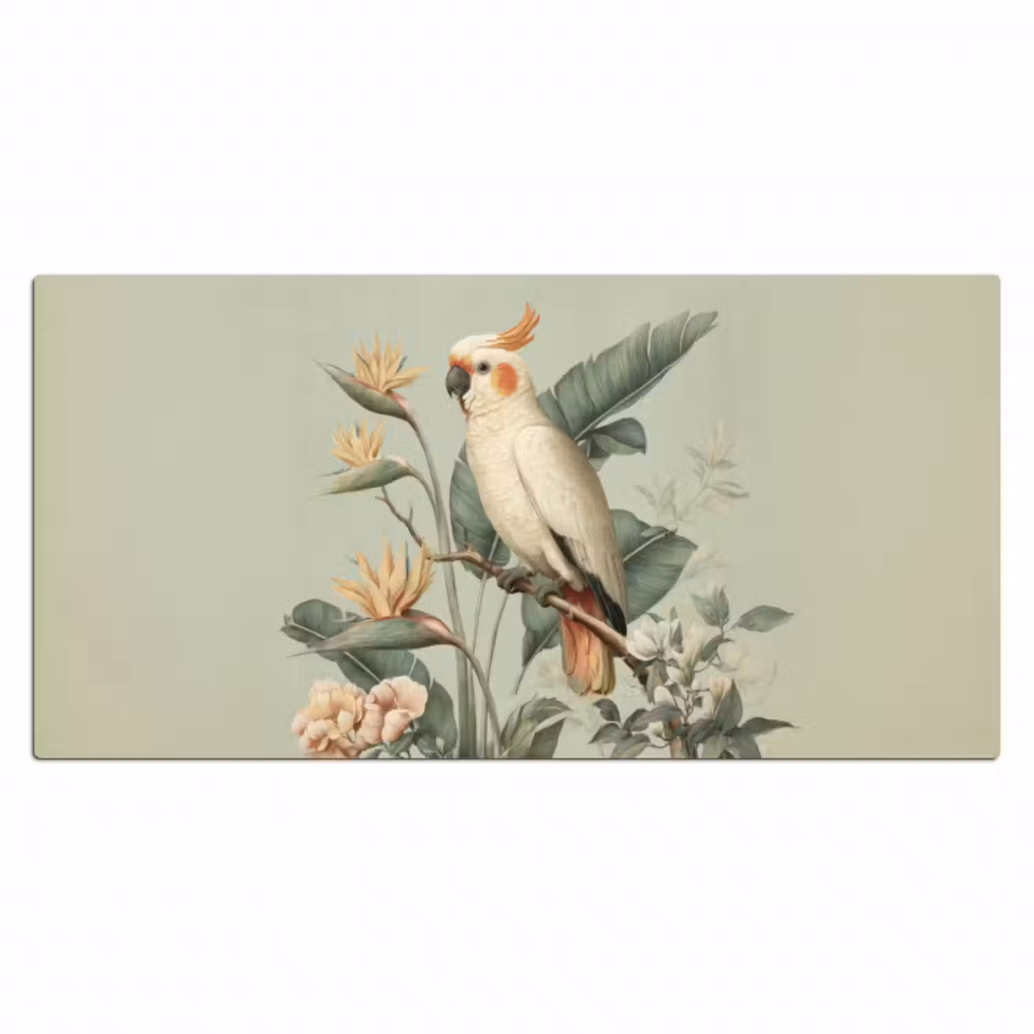 Schreibtischunterlage - Gelbhaubenkakadu - Paradiesvogel Blumen - Grün