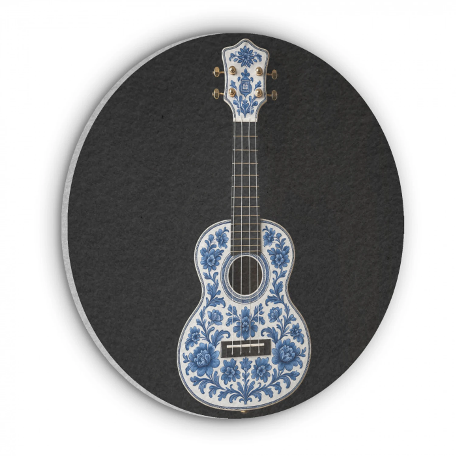 Ukelele - Delfts - Blauw - Muziek Akoestische PET Vilt - Rond klein -3d