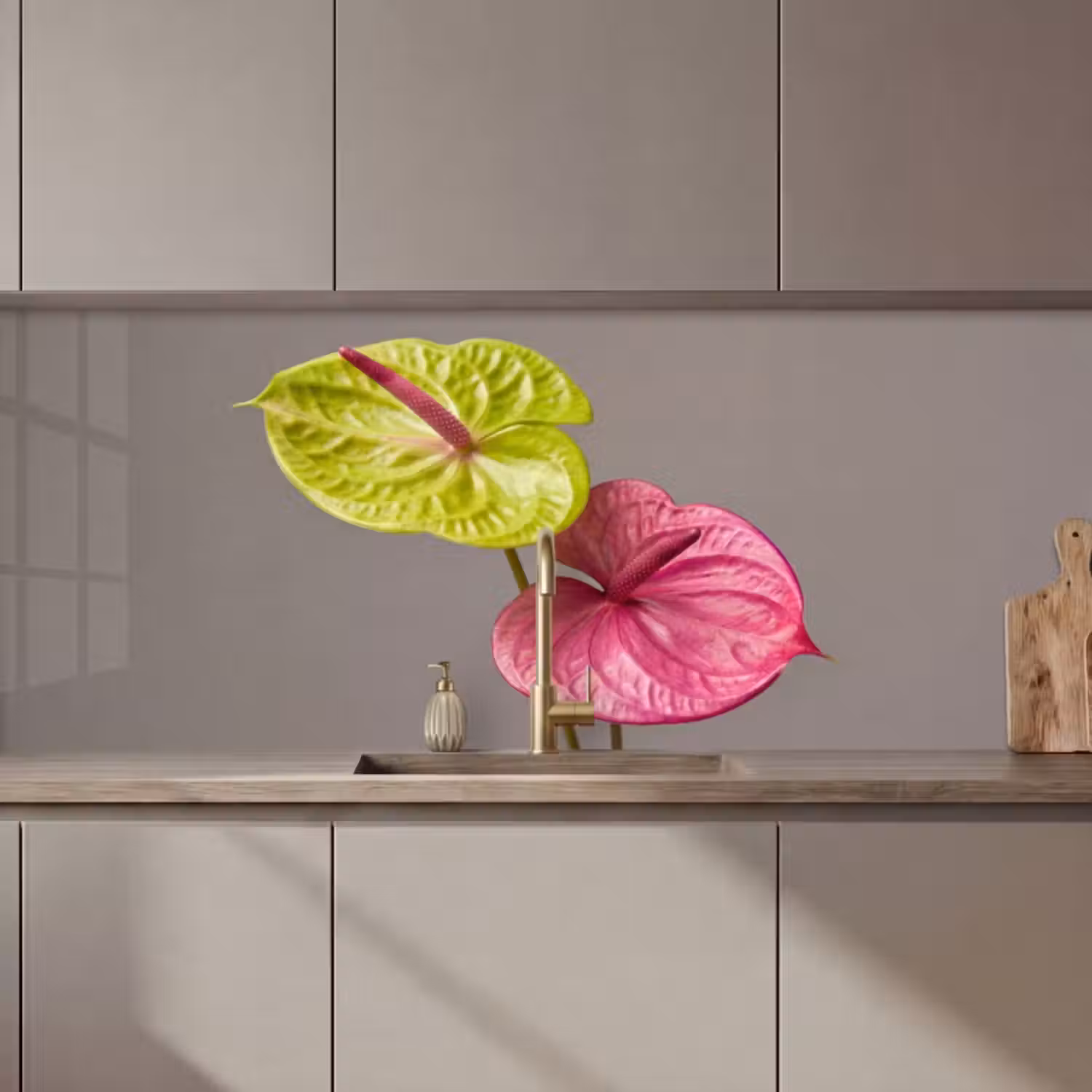 Küchenrückwand - Pflanzen - Anthurium - Grün - Rosa