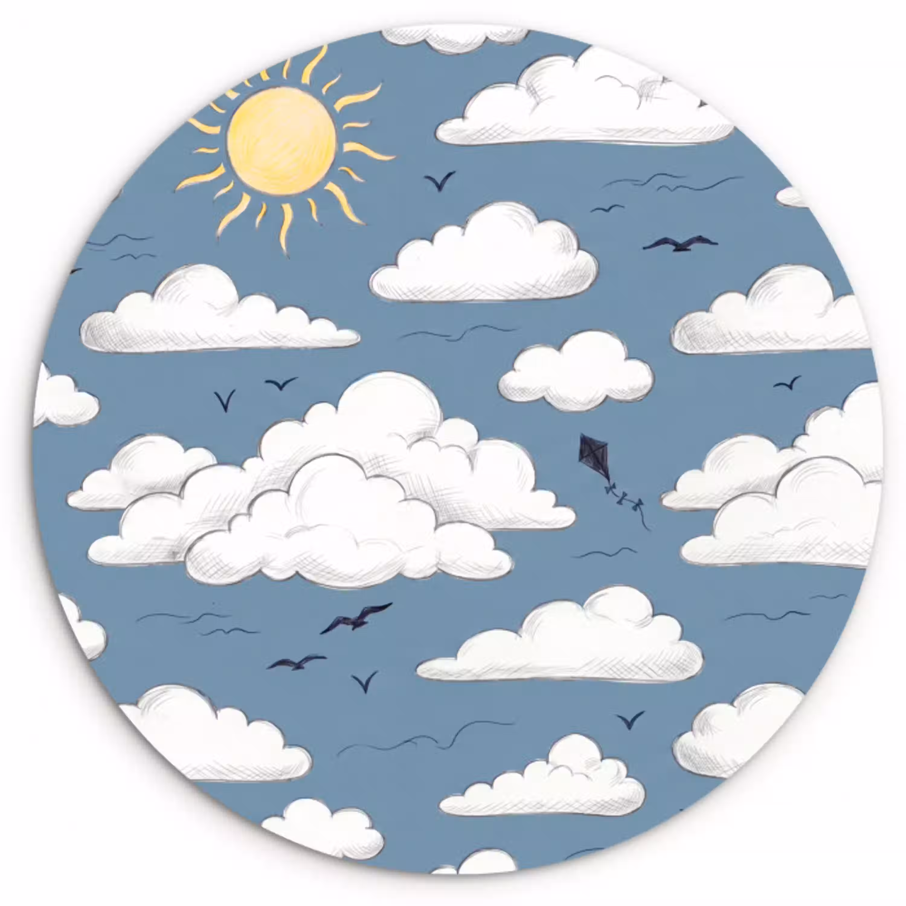 Lucht - Zon - Wolken - Natuur - Blauw Wandcirkel kunststof plaat 5mm dik klein -3d