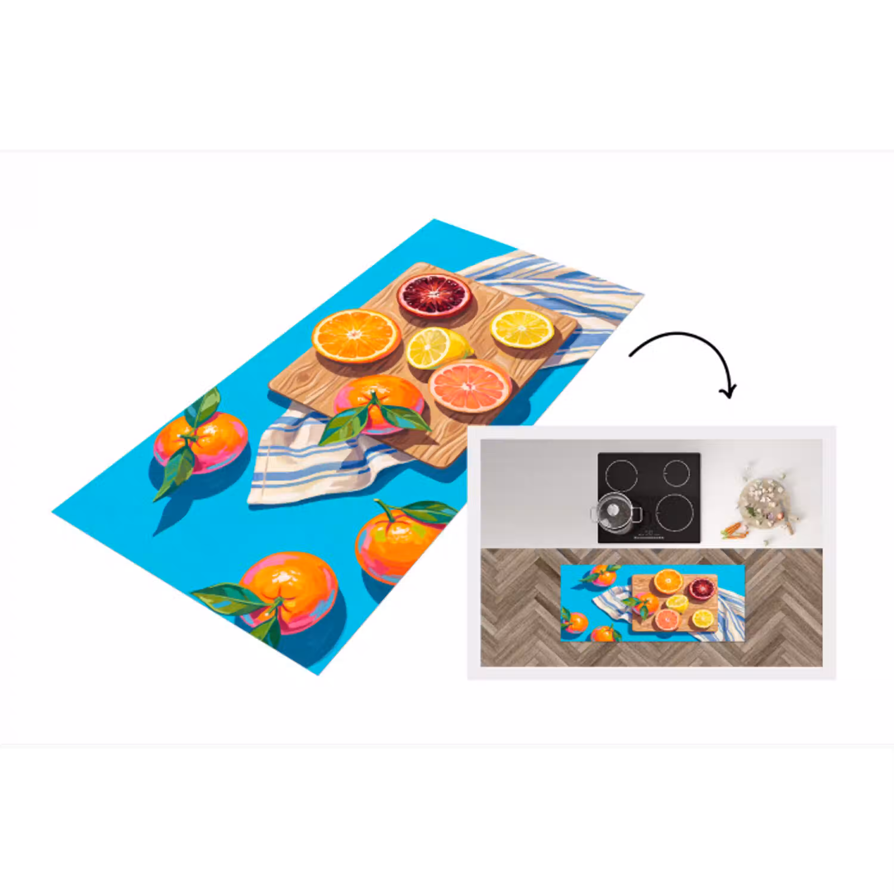 Fruit - Snijplank - Blauw Keukenloper - keukenmat middel -3d
