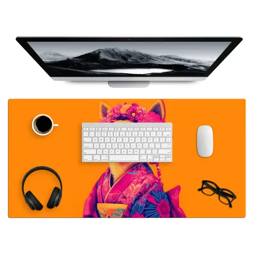 Kimono - Hondje - Bloemenkroon - Oranje Muismat XXL klein -3d