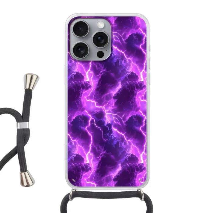 Paars - Bliksem - Wolken Hoesje iPhone 16 Pro Max met koord klein 804 -3d