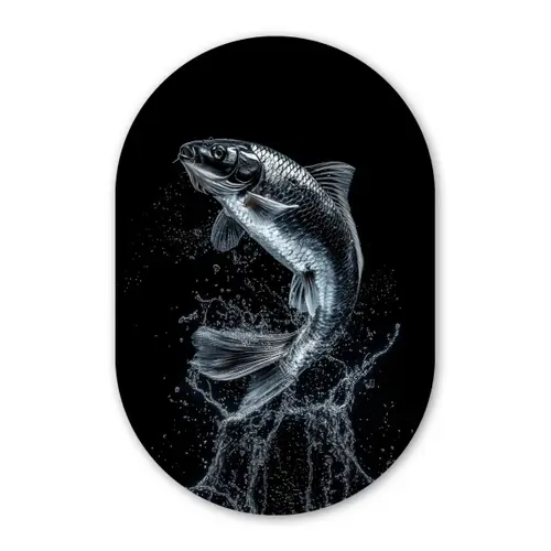 Vis - Koi - Zwart - Water Wandcirkel Ovaal Forex klein -3d