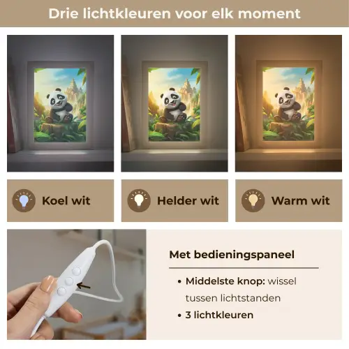 Panda - Wilde dieren - Jungle - Jongens - Kinderen Light Box met kabel klein -USP_lichtkleurNL