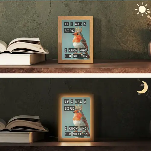 Roodborstje - Vogel - Blauw - Decoratie Light Box met kabel (Tafellamp) klein -sfeer3