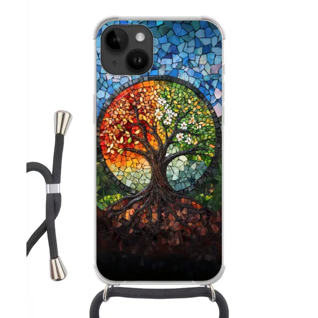 Handyhülle mit Band - Baum - Jahreszeiten - Mosaik - Berge