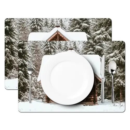 Huis - Bos - Winter - Natuur - Sneeuw Placemat vinyl groot -zzsfeer2_Kitchenyeah-website