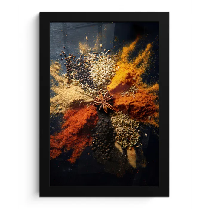 Specerijen - Explosie - Oranje fotolijst zwart zonder passe partout klein -3d