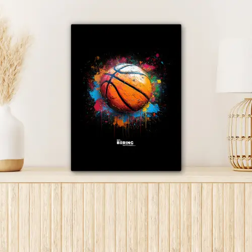 Oranje basketbal te midden van verfspetters canvas 2cm klein -sfeer5