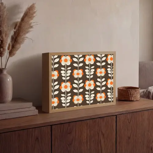 Bloemen - Retro - Bruin Light Box met batterij (Wandlamp) middel 907 -sfeer2