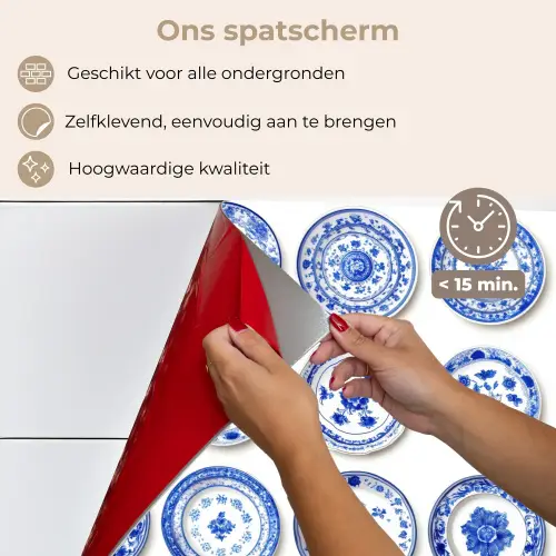 Borden - Bloemen - Patroon - Blauw keuken achterwand spatscherm klein 900 -spatscherm_NL