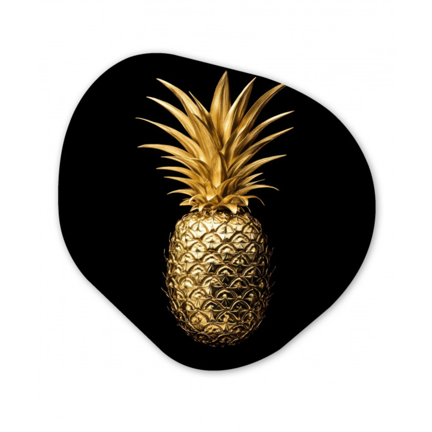 Ananas - Zwart - Goud - Luxe Wandcirkel Organisch Plexiglas middel -3d