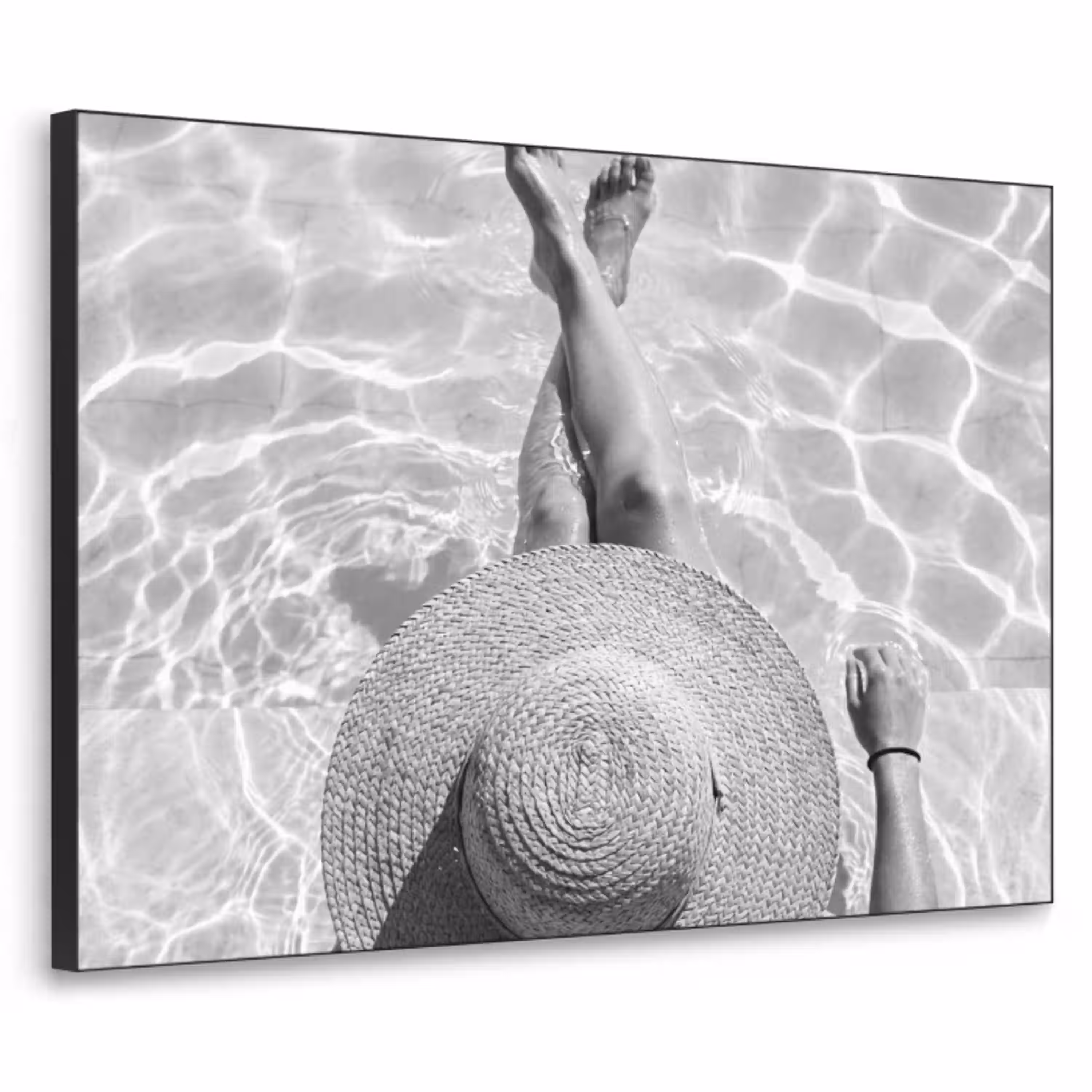 Zwembad - Hoed - Water - Zwart - Wit - Zomers Textielframe zwart klein -3d