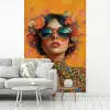 Vrouw - Bloemen - Aesthetic - Oranje fotobehang vinyl groot -woonkamer