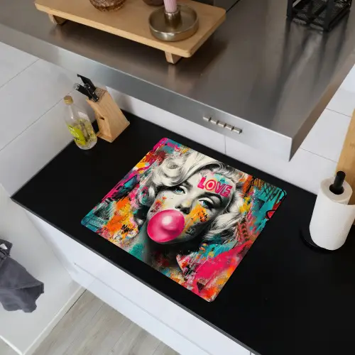 Vrouw - Kauwgom - Graffiti - Neonkleuren Inductie beschemer met haakjes middel -sfeer1