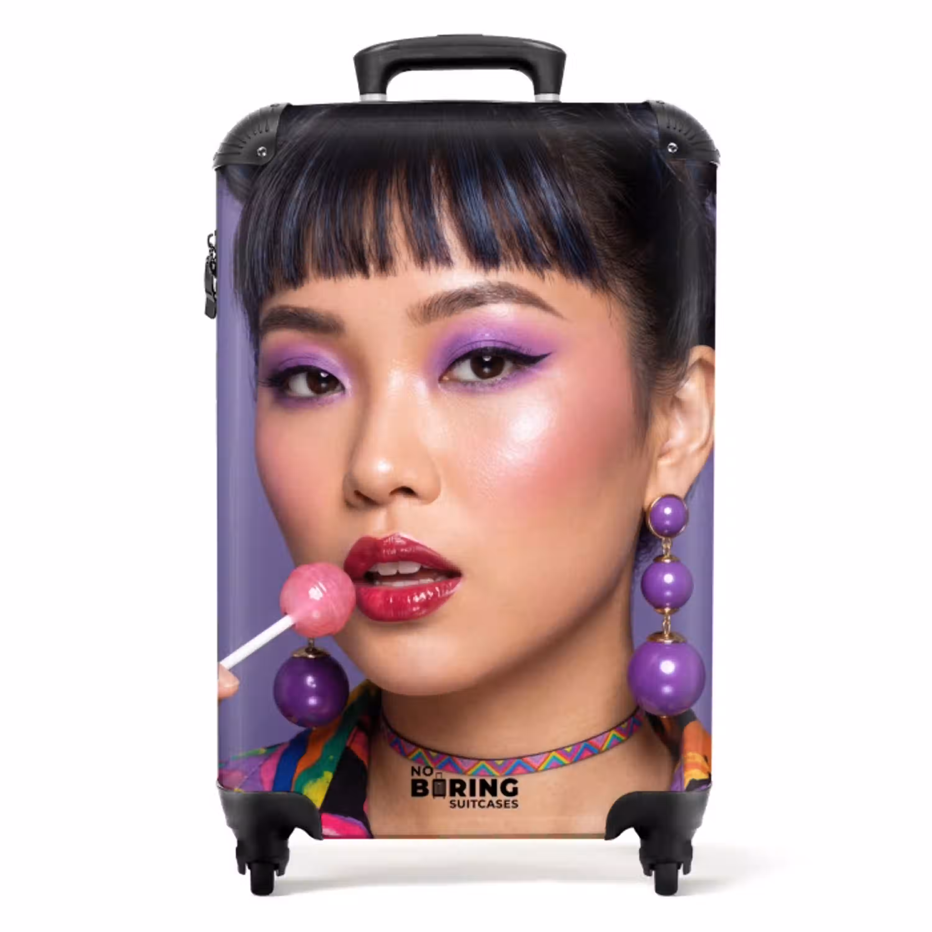 Vrouw - Portret - Make-up - Paars - Levendig NBS - Handbagage koffer - Volwassenen Unisex middel -productfoto_recht