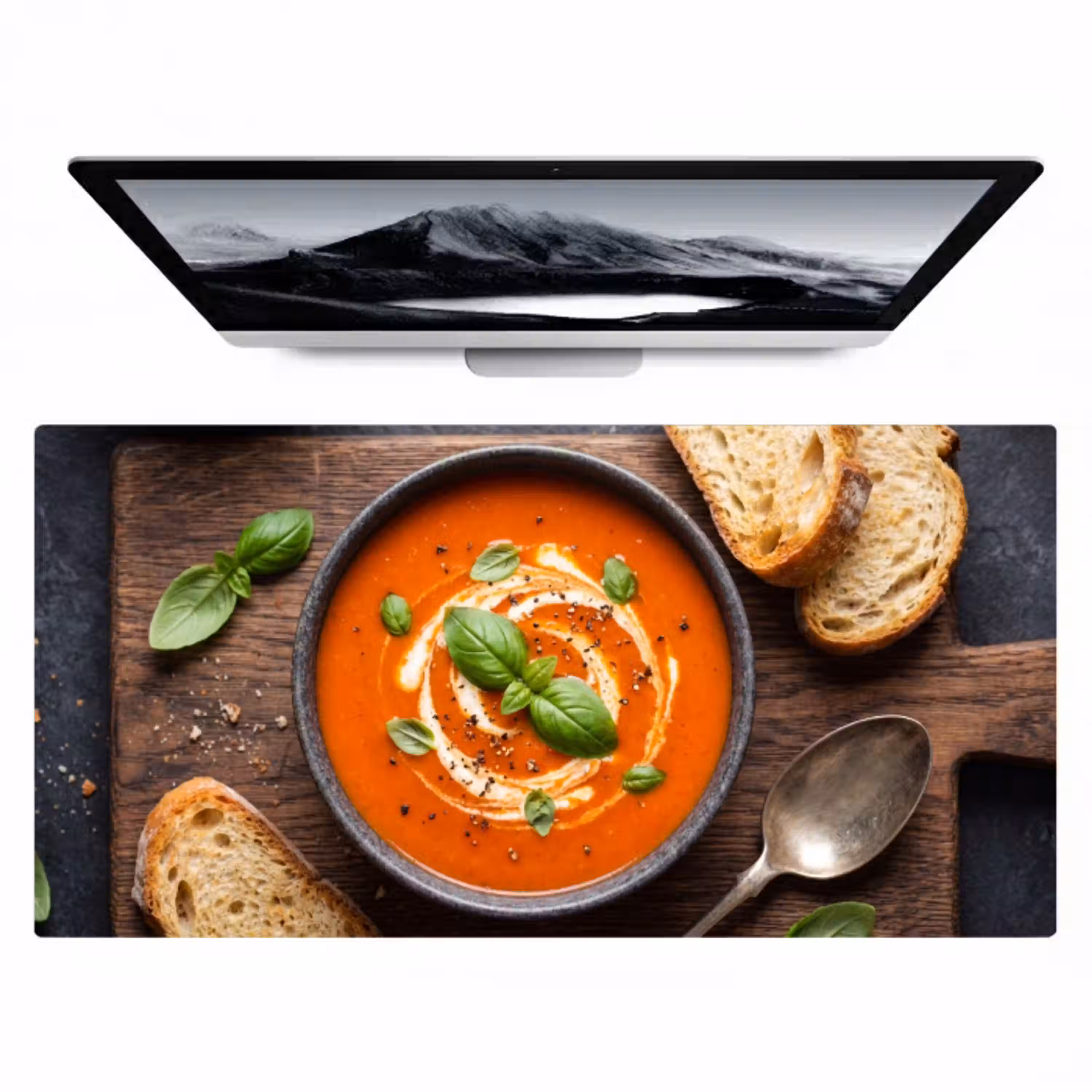 Eten - Soep - Basilicum - Rustiek - Rood Muismat XXL klein -zzz3d