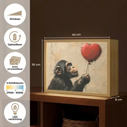 Street art - Chimpansee - Ballon - Graffiti - Banksy Style Light Box met batterij (Wandlamp) middel -USP_websiteoverzichtNL