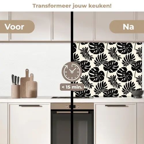 Modern - Monstera - Zwart keuken achterwand 2 middel 871 -voor-na2_NL