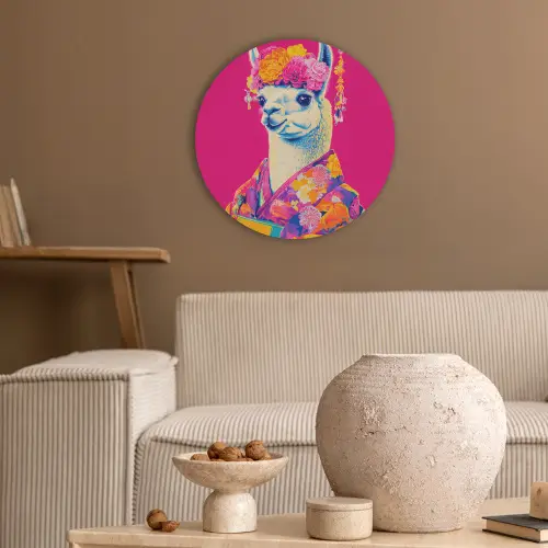 Lama - Kimono - Bloemenkrans - Felroze Akoestische PET Vilt - Rond klein -sfeer1