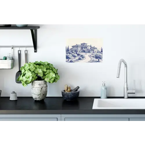 Rustiek - Landgoed - Blauw Muursticker klein -keuken