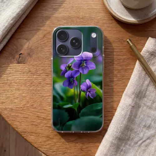 Viooltjes - Paars - Bloem - Bladeren Telefoonhoesje iPhone 17 Pro klein -sfeer1