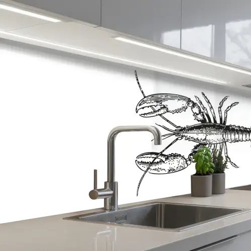 Kreeft - Zwart - Wit keuken achterwand 2 middel -3d_schuin
