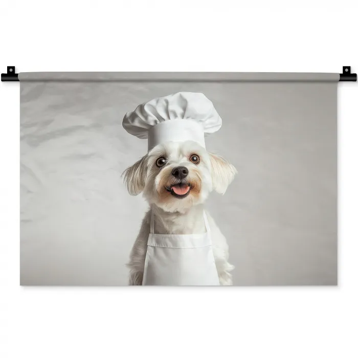 Hond - Wit - Kok Wandkleed katoen klein -zz3d