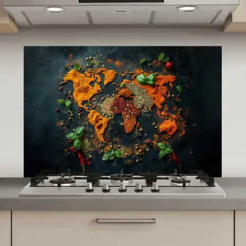 Wereldkaart - Kruiden - Levendige kleuren keuken achterwand spatscherm klein -3d_website