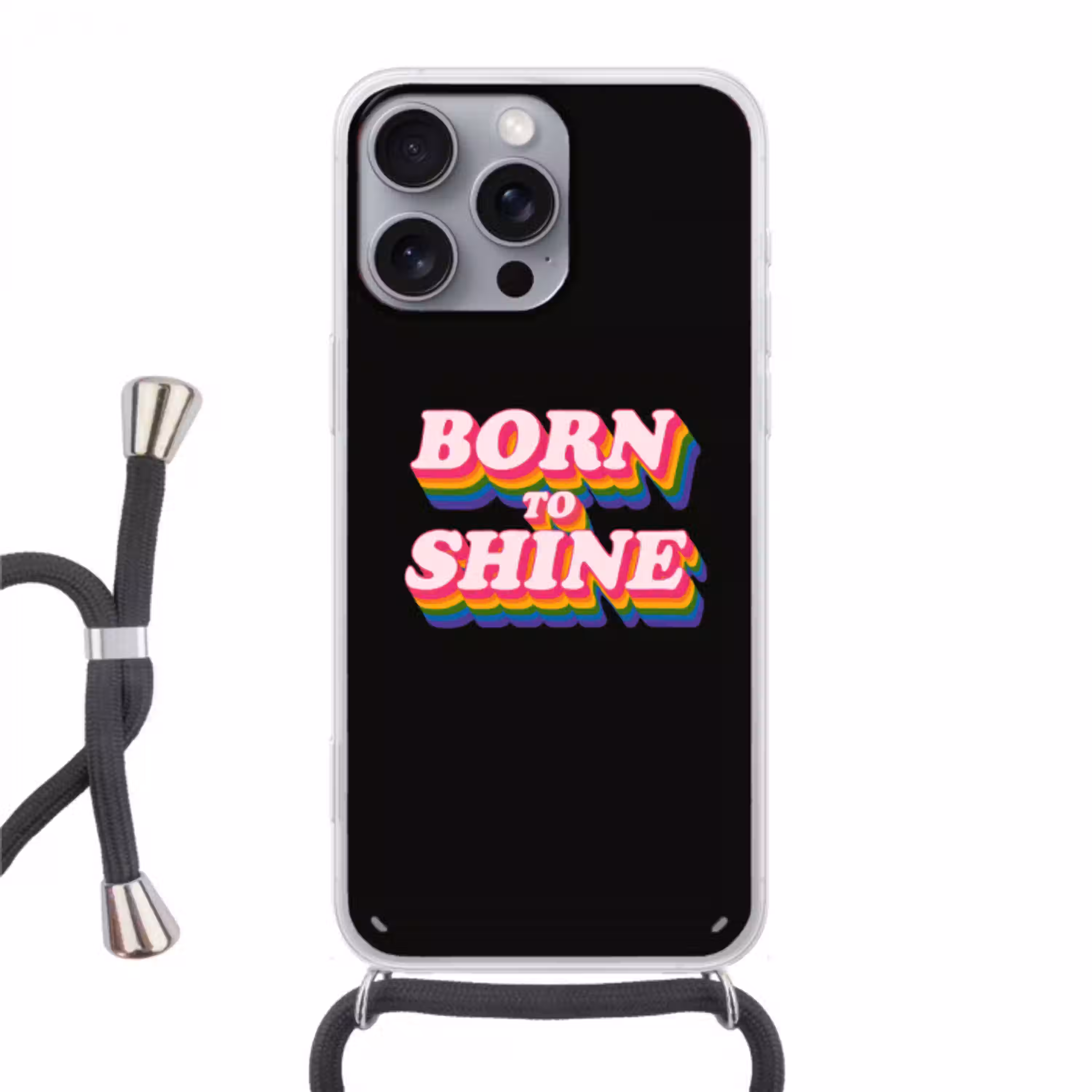 Quote - Regenboog - Roze - Zwart Hoesje iPhone 16 Pro Max met koord klein -3d