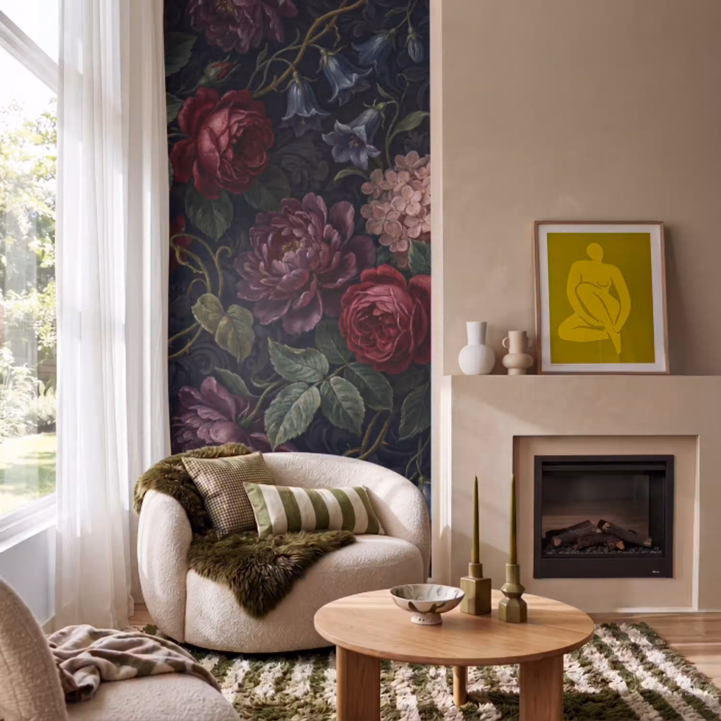 Bloemen - Rood - Klassiek - Donker - Patroon Behang Vlies klein -sfeer2