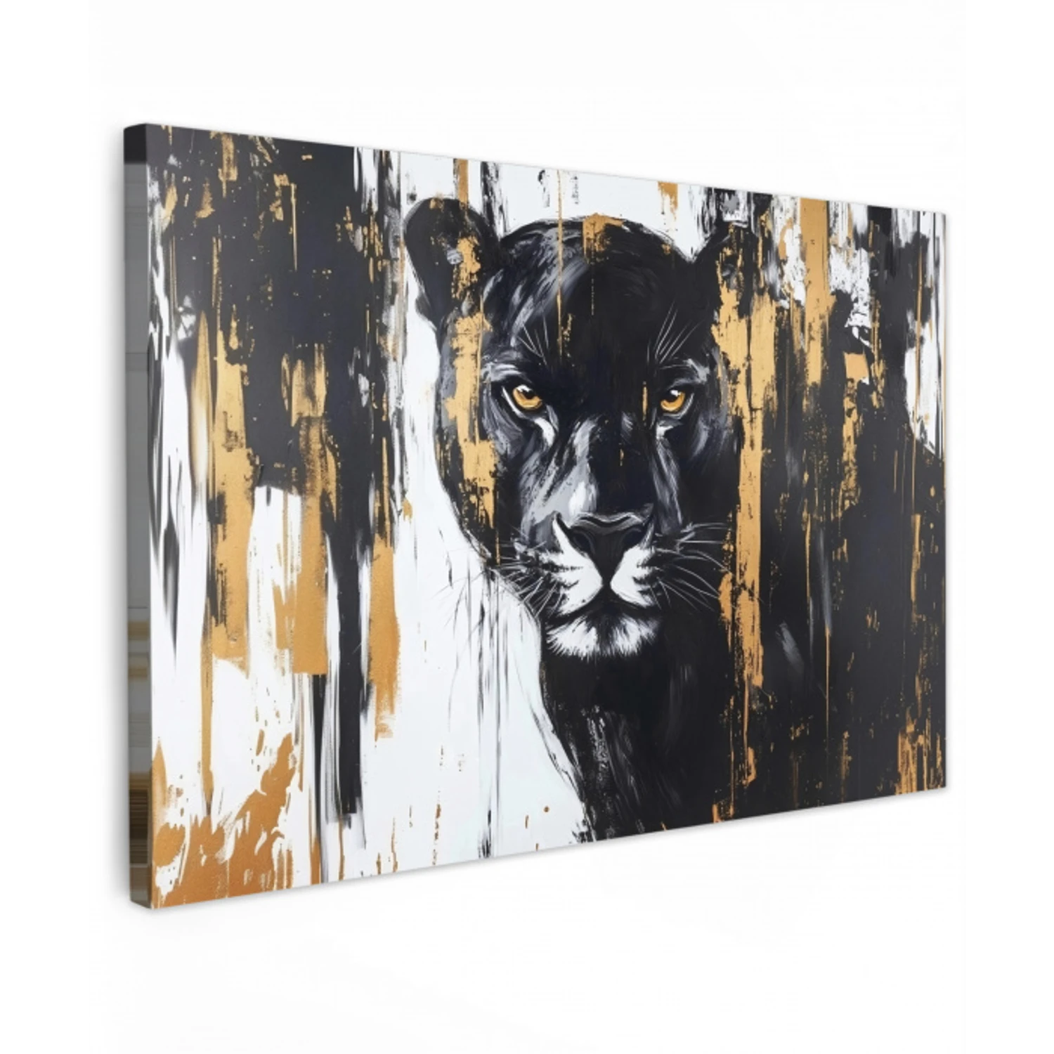 Panter - Zwart - Abstract - Verfstreken Tuinposter op houten frame 2 cm dik klein -3d