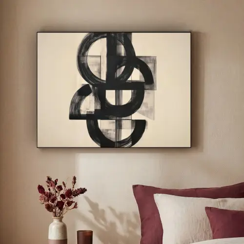 Cirkels - Lijnen - Vormen - Zwart Textielframe zwart klein -sfeer1