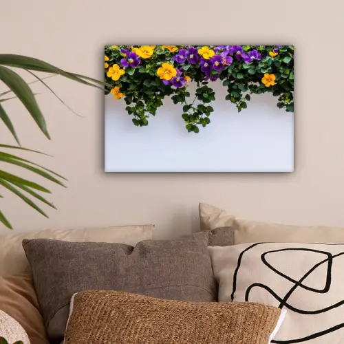 Bloemen - Muur - Geel - Paars canvas 2cm klein -sfeer1