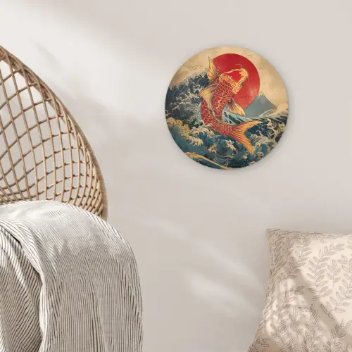 Koi - Zee - Golven - Zon Wandcirkel kunststof plaat 5mm dik klein -sfeer5