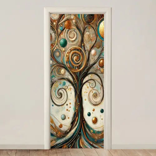Levensboom - Boom - Abstract - Modern deurposter klein -3d_beige