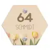 Gekleurde tulpen beige achtergrond - Modern Naambord Hexagon klein -3d